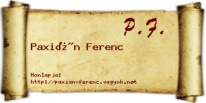 Paxián Ferenc névjegykártya